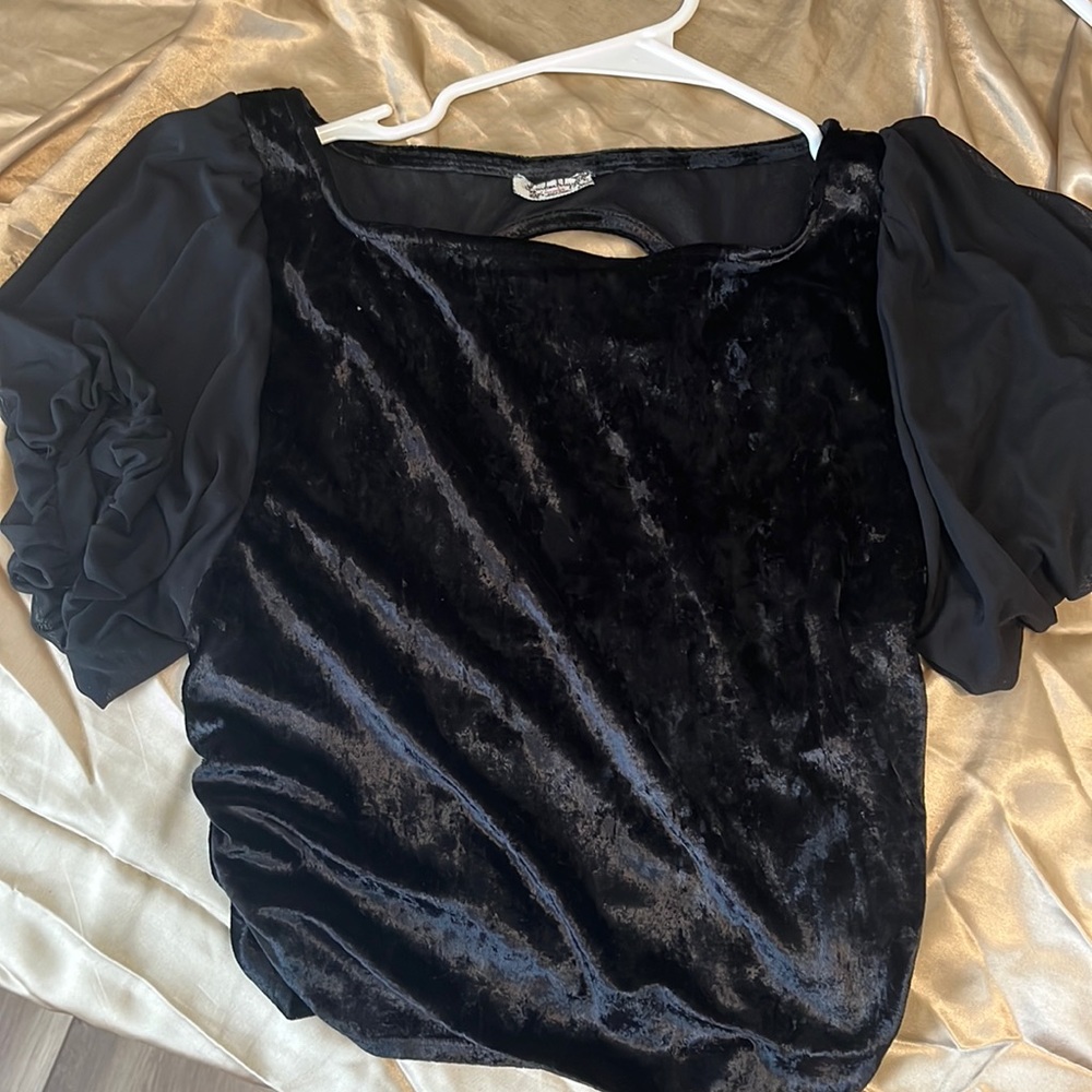 Intimately by Free People black crop blouse with puff sleeves and back cutout